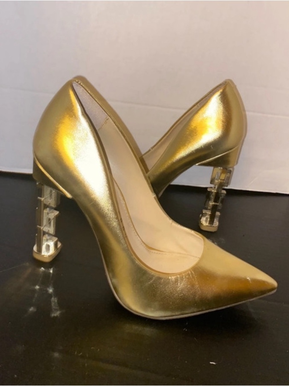 Katy Perry Metallic Gold Women's Pump with Sculptural “Chain”  Heel